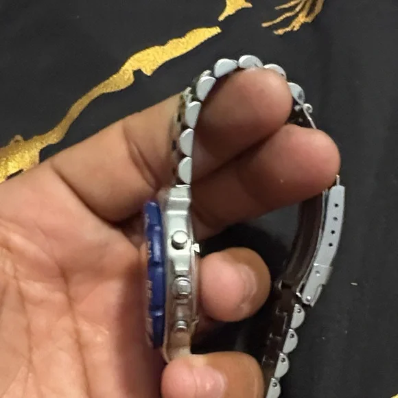 Men's Blue and Silver Chronograph Watch